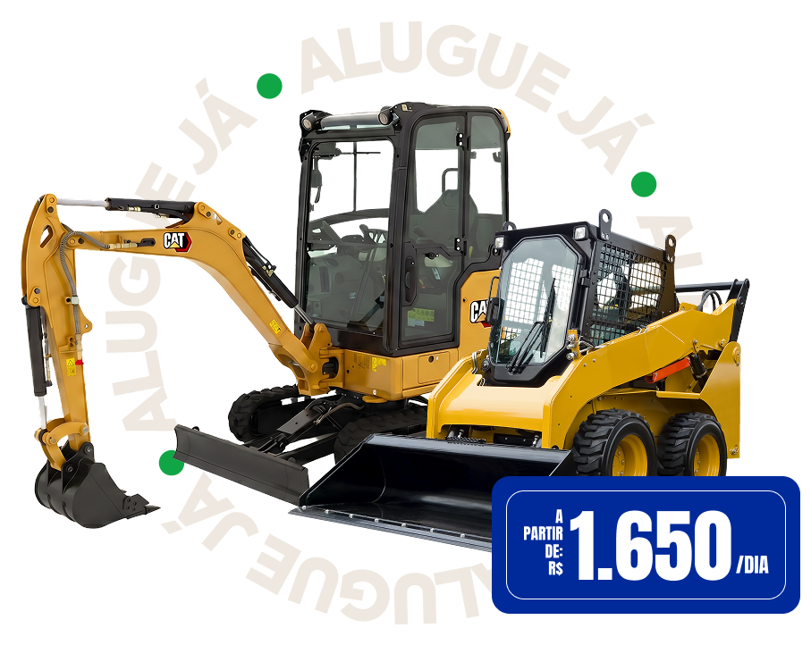 Miniescavadeira e minicarregadeira CAT disponíveis para aluguel — a partir de R$1.650/dia
