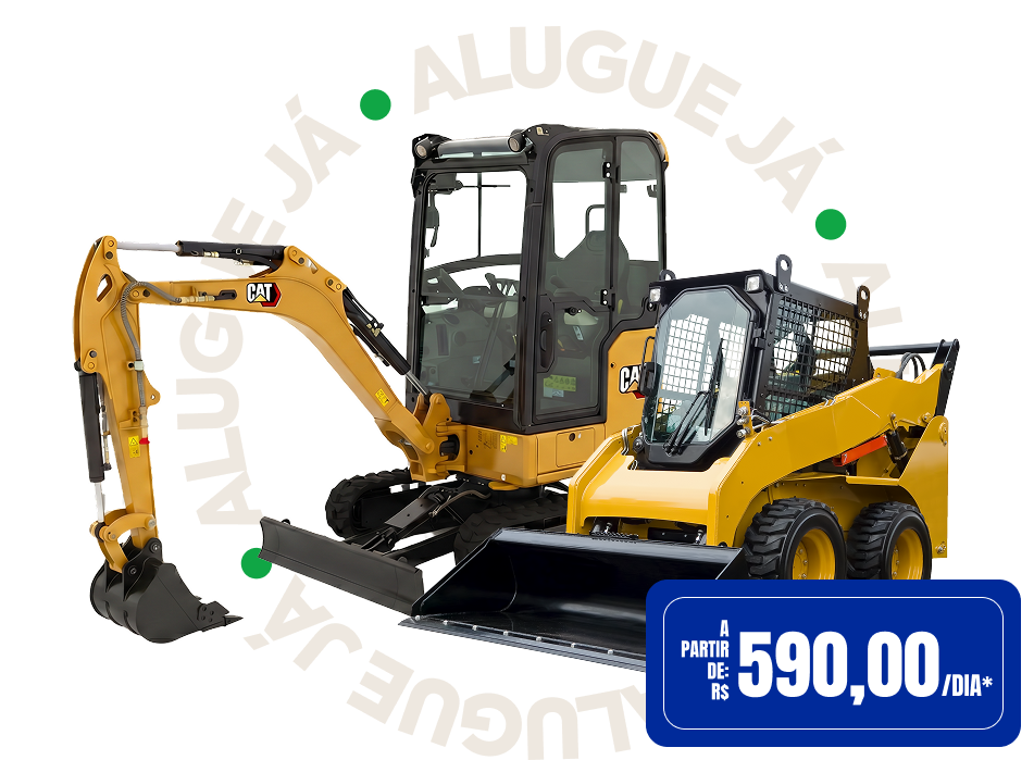 Miniescavadeira e minicarregadeira CAT disponíveis para aluguel — a partir de R$1.650/dia